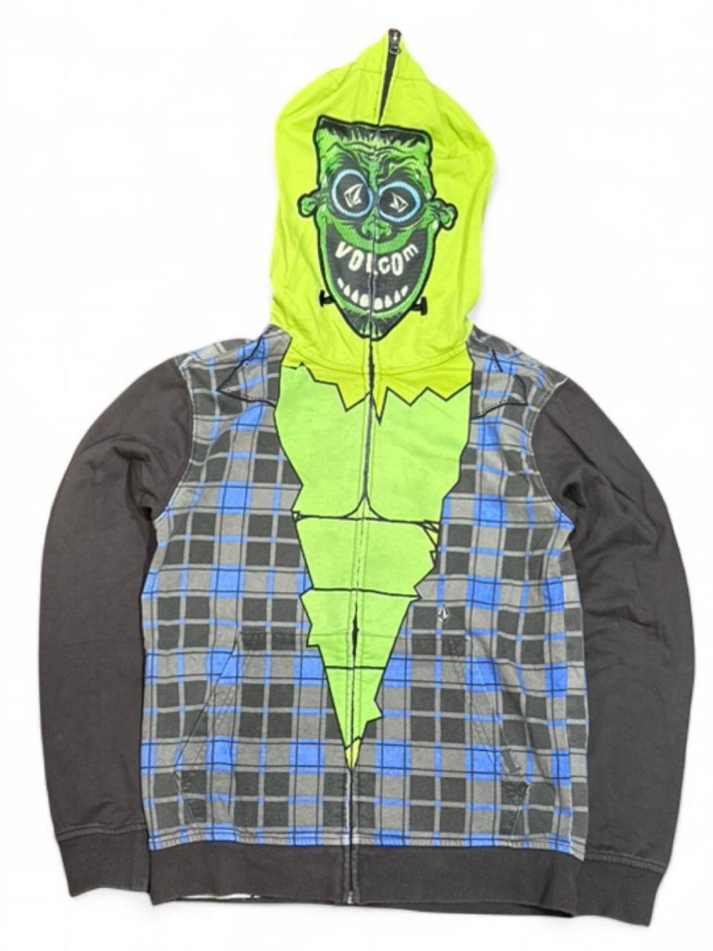 Y2K Volcom Monster Plaid Full Zip Up Hoodie